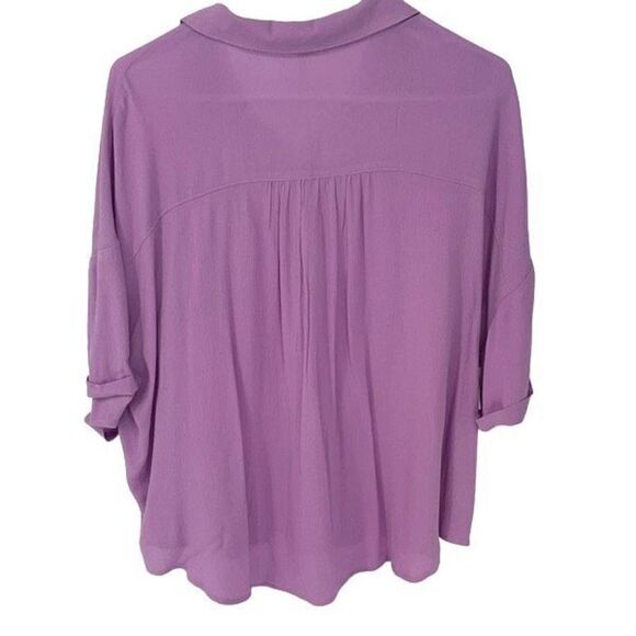 Easel Women’s Button Up Rayon Shirt Top 3/4 Sleeve Cuffed Pocket Purple Size Med - Picture 3 of 9